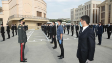 Vilayət Eyvazov polis olmaq istəyən gənclərin sıra baxışını keçirib  - FOTO