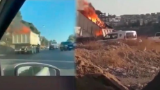 Bakıda hərəkətdə olan yük maşını alovlandı  - VİDEO