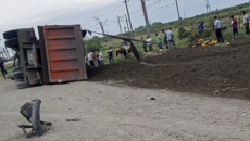 Sabirabadda yük maşını aşaraq yol kənarındakı meyvə köşkünü dağıdıb - FOTO 