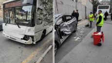 Bakıda avtobusla minik avtomobili toqquşdu: XƏSARƏT ALANLAR VAR - FOTO 